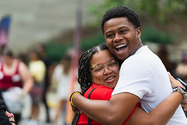 Students enjoying a walk on campus.